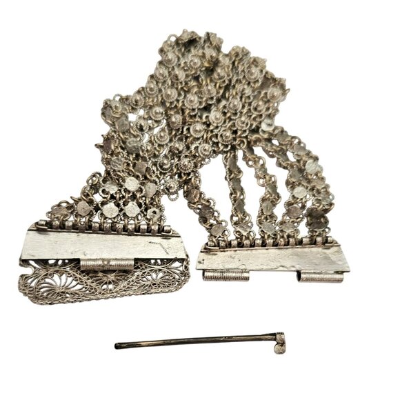 Sterling Cannitelle Filigree Etruscan Multi Strand Pin Buckle Bracelet C576 - Picture 6 of 7